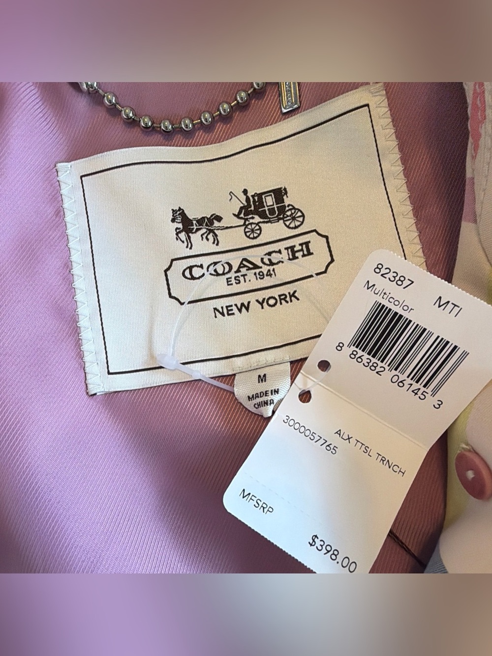 NWT Women's Short Coach Trench Coat with Belt Beige/Plaid Medium MSRP $398 - Picture 5 of 12